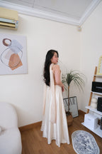 Anessa Deep V Satin Maxi Dress with Sash in Gold