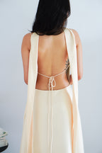Anessa Deep V Satin Maxi Dress with Sash in Gold