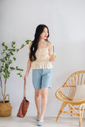 Lysandra Layered Pleated Self Tied Top in Beige