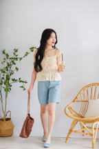 Lysandra Layered Pleated Self Tied Top in Beige