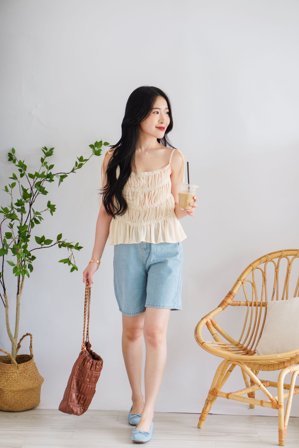 Lysandra Layered Pleated Self Tied Top in Beige