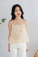 Lysandra Layered Pleated Self Tied Top in Beige