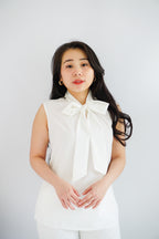 Rinda Sleeveless Bow Tie Top in White