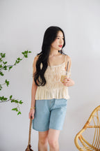 Lysandra Layered Pleated Self Tied Top in Beige