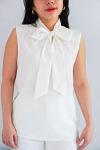 Rinda Sleeveless Bow Tie Top in White