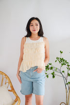 Lysandra Layered Pleated Self Tied Top in Beige