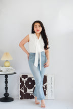 Rinda Sleeveless Bow Tie Top in White