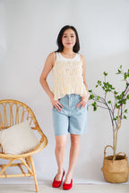 Lysandra Layered Pleated Self Tied Top in Beige