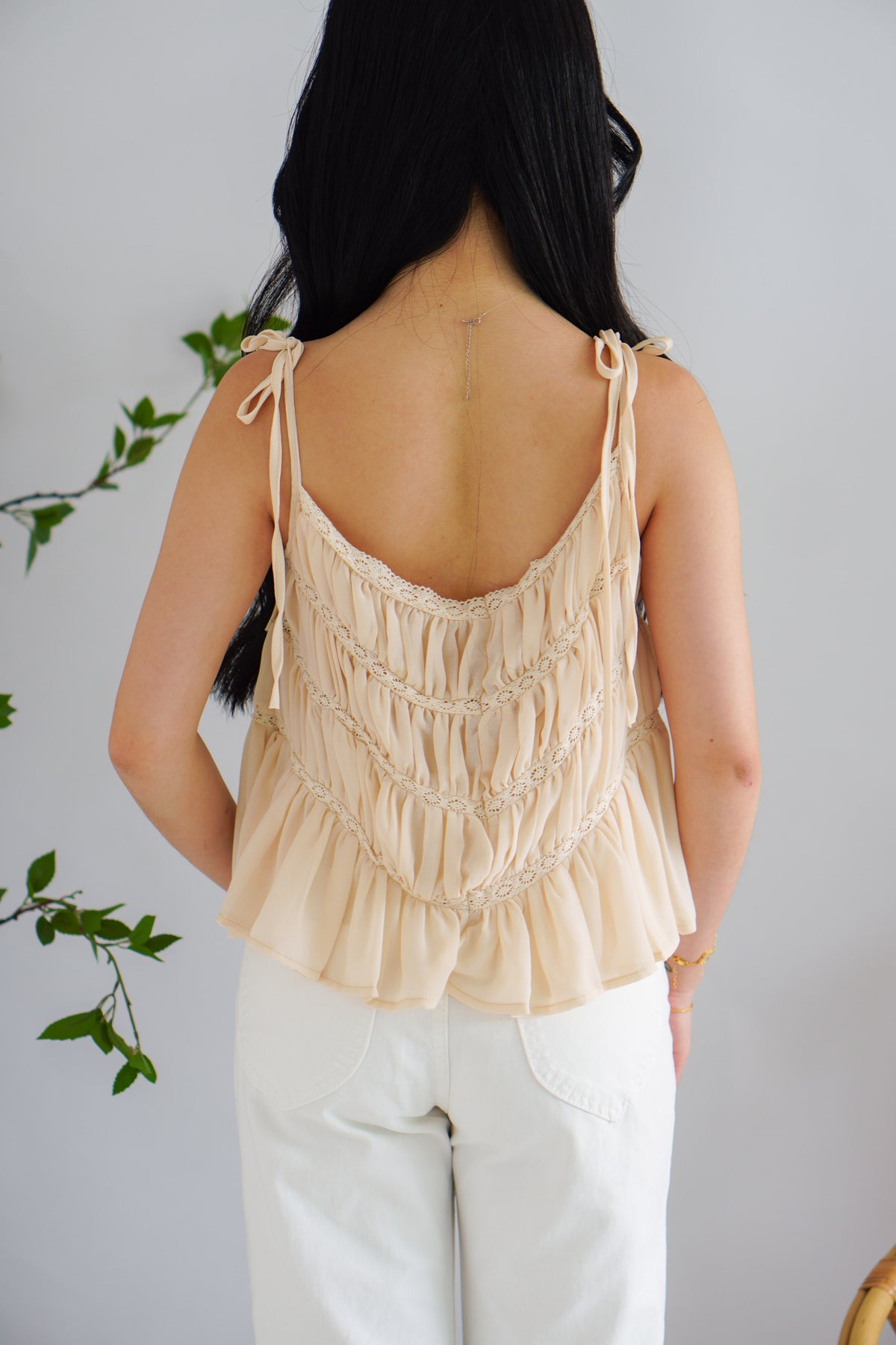 Lysandra Layered Pleated Self Tied Top in Beige