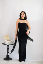 Roselune Corset 2 Piece Skirt Set with Sash in Black