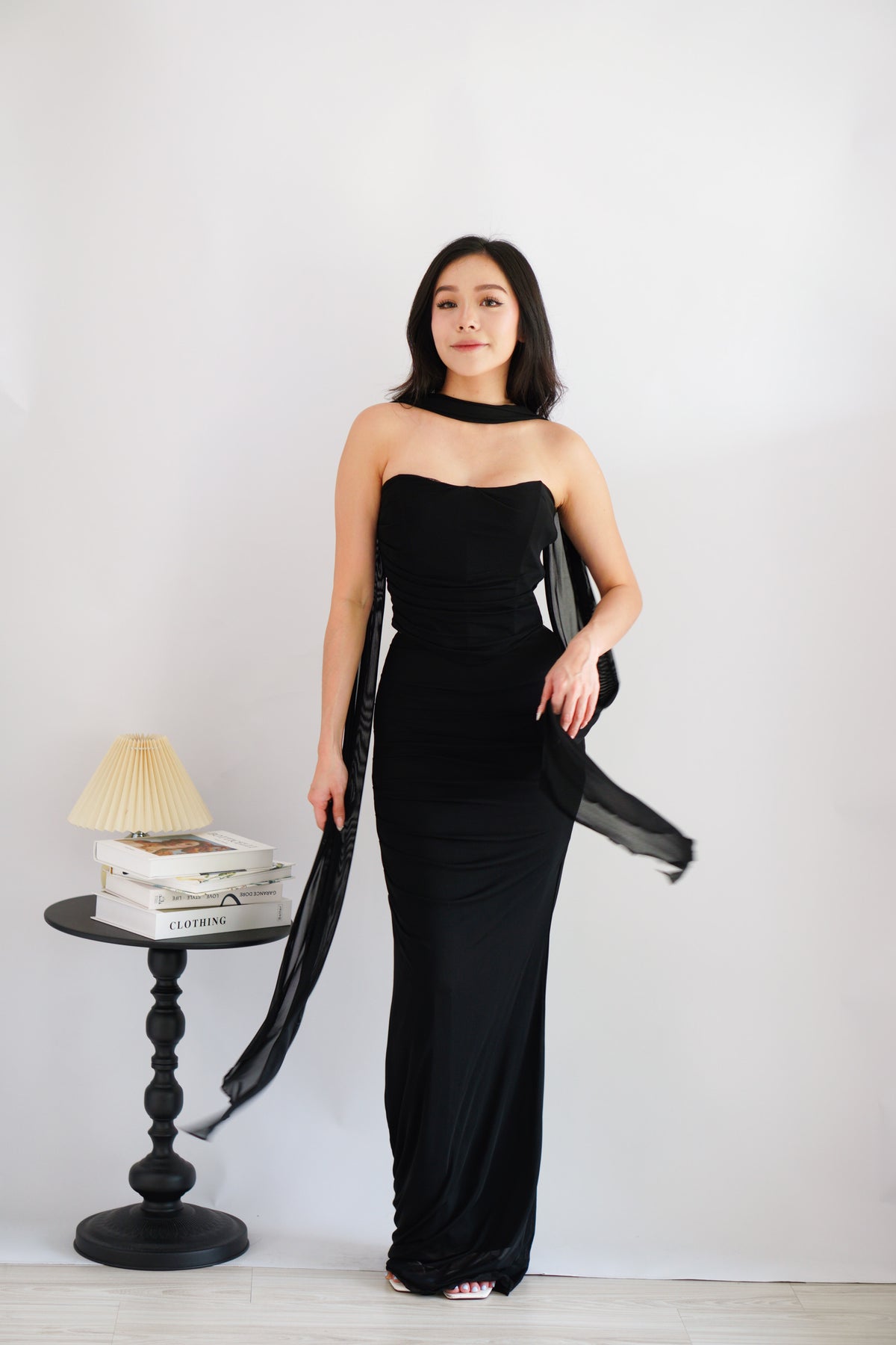 Roselune Corset 2 Piece Skirt Set with Sash in Black
