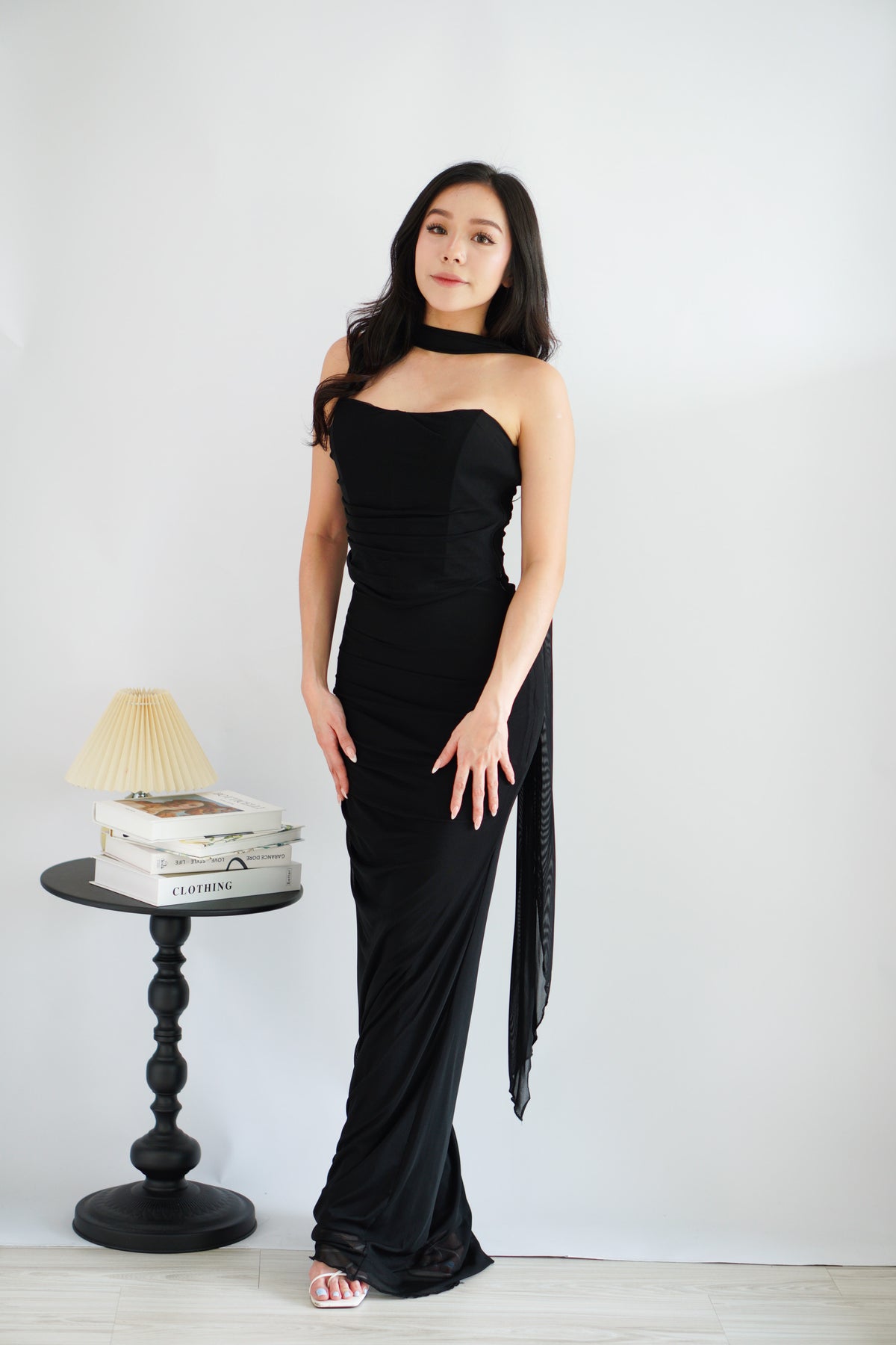 Roselune Corset 2 Piece Skirt Set with Sash in Black