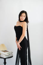 Roselune Corset 2 Piece Skirt Set with Sash in Black