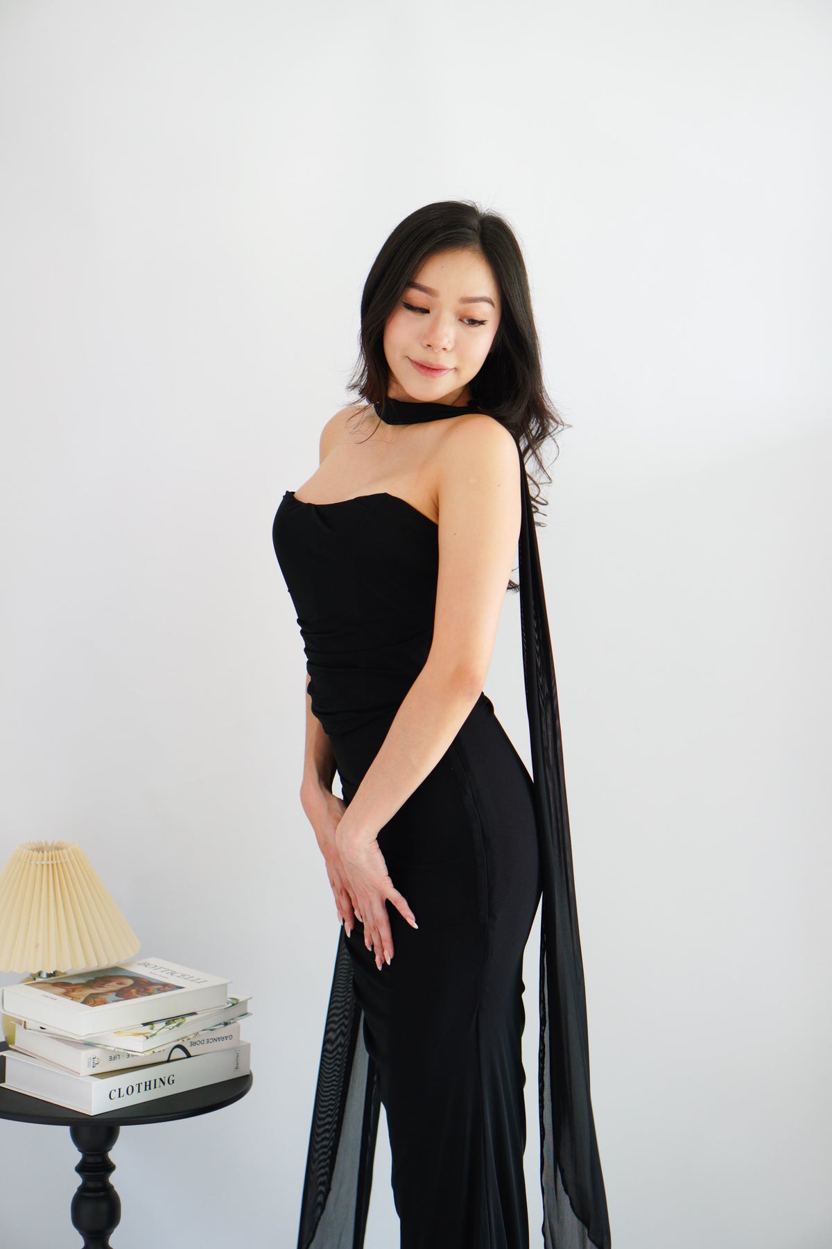 Roselune Corset 2 Piece Skirt Set with Sash in Black