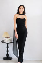 Roselune Corset 2 Piece Skirt Set with Sash in Black