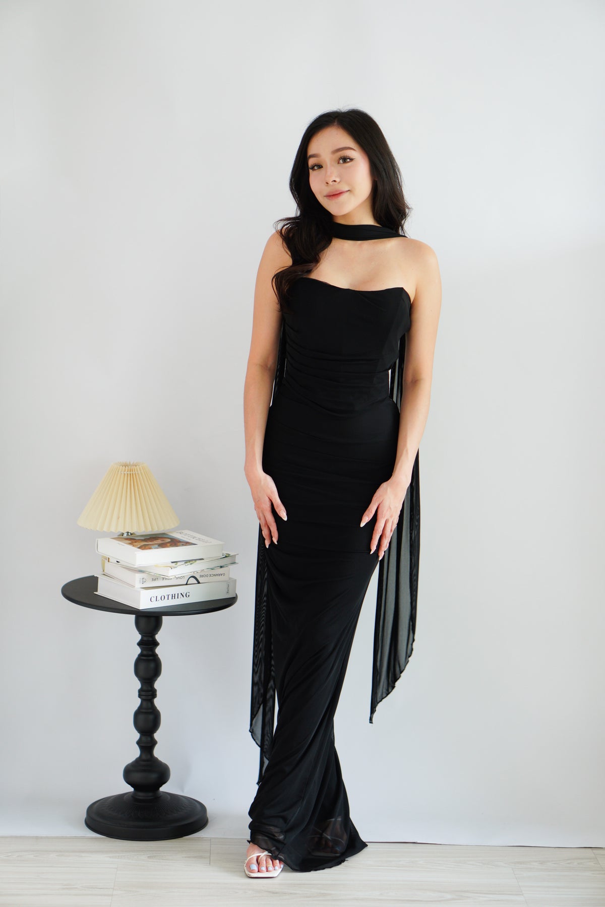 Roselune Corset 2 Piece Skirt Set with Sash in Black
