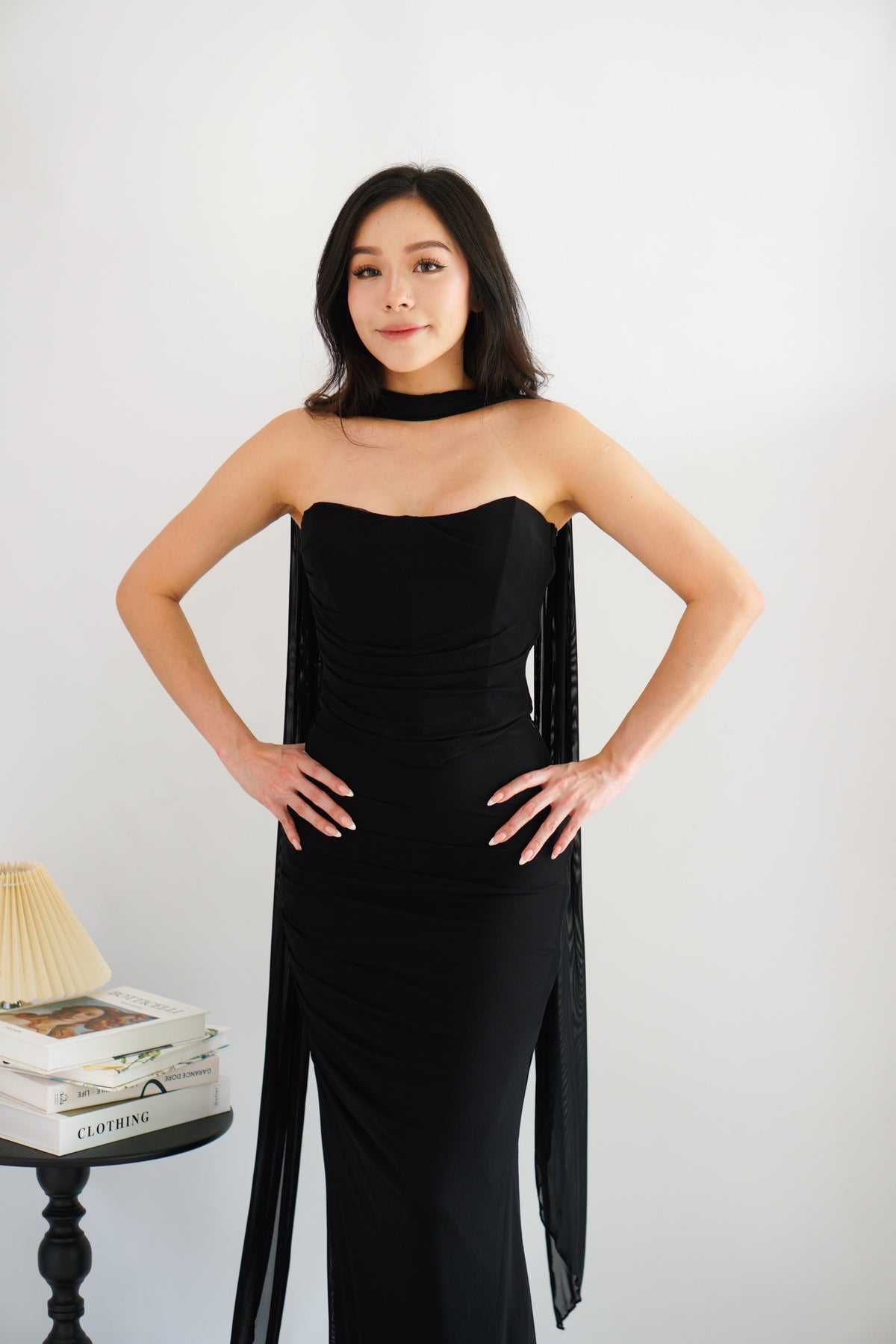 Roselune Corset 2 Piece Skirt Set with Sash in Black