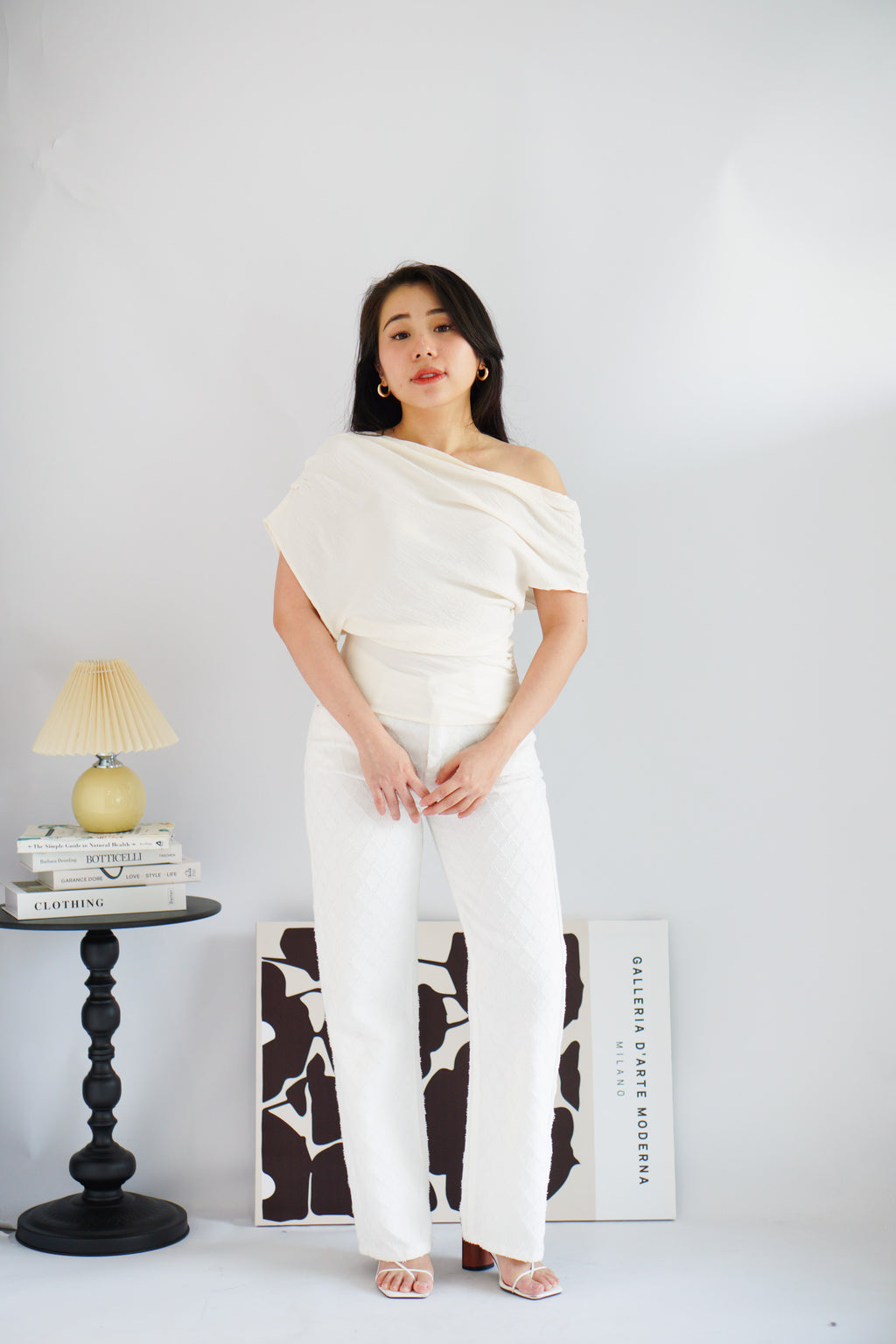 Jilsa Ruched Toga Off Shoulder Top in Cream