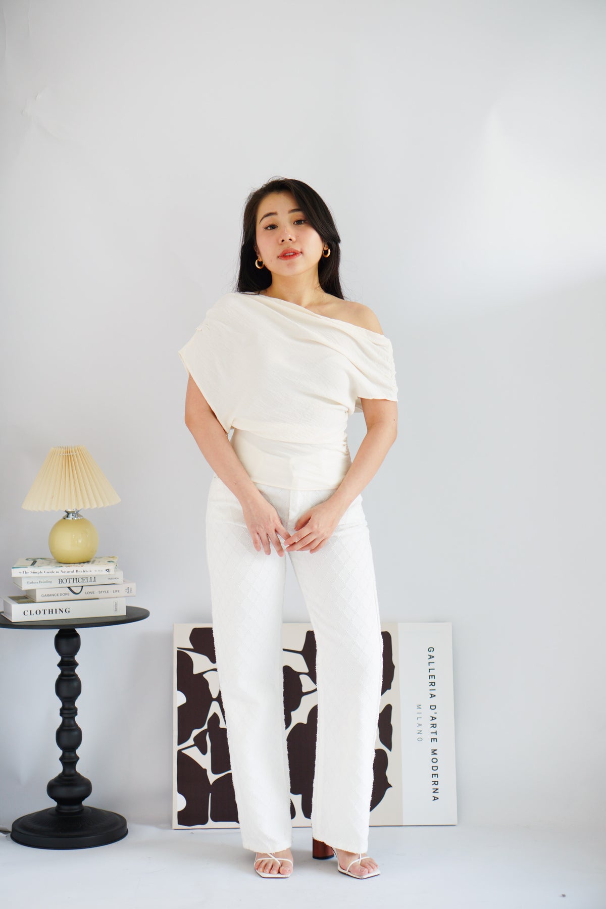 Jilsa Ruched Toga Off Shoulder Top in Cream