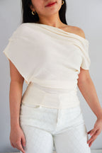 Jilsa Ruched Toga Off Shoulder Top in Cream