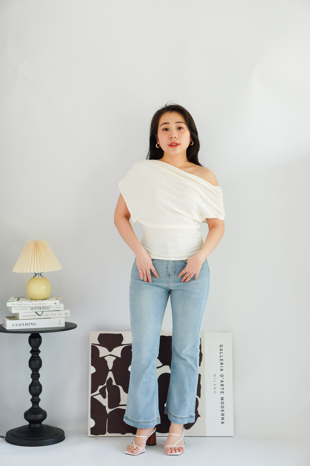 Jilsa Ruched Toga Off Shoulder Top in Cream