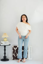 Jilsa Ruched Toga Off Shoulder Top in Cream