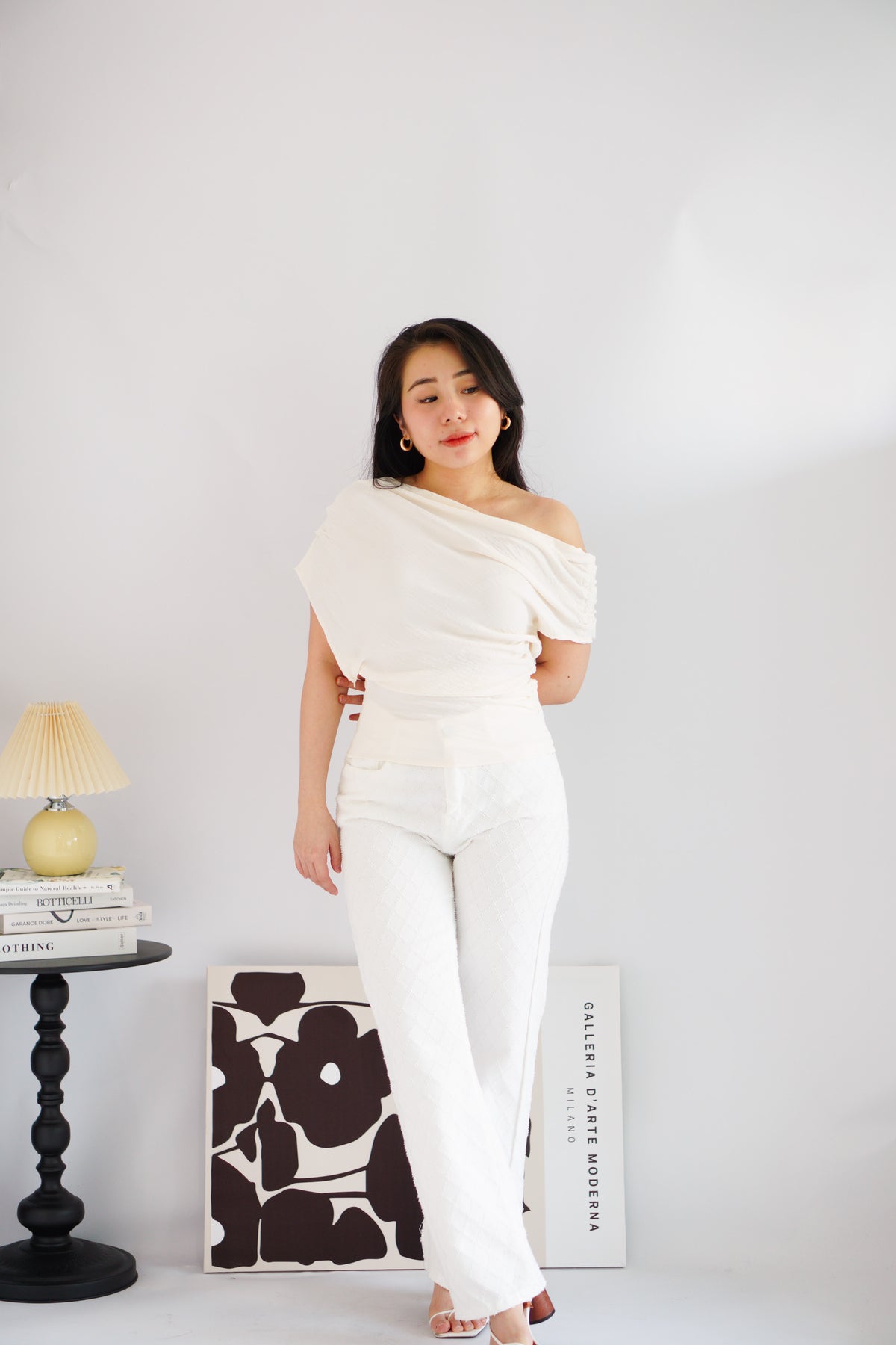 Jilsa Ruched Toga Off Shoulder Top in Cream