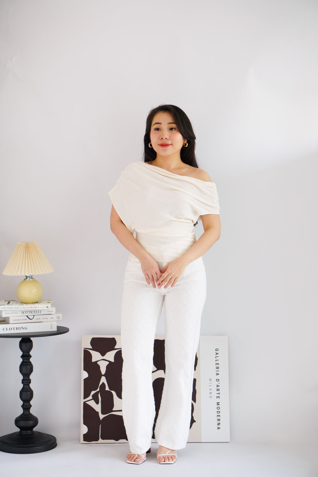 Jilsa Ruched Toga Off Shoulder Top in Cream