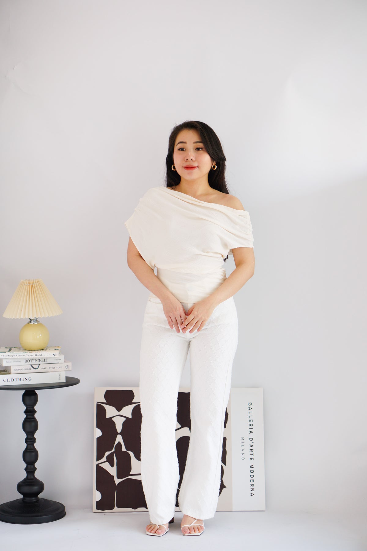 Jilsa Ruched Toga Off Shoulder Top in Cream
