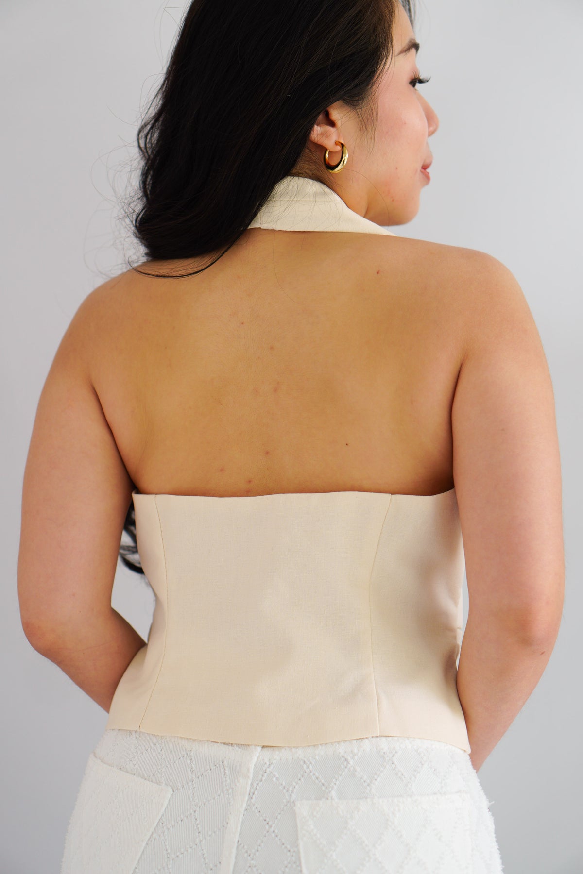 Karie Halter Neck Linen Vest Top in Cream