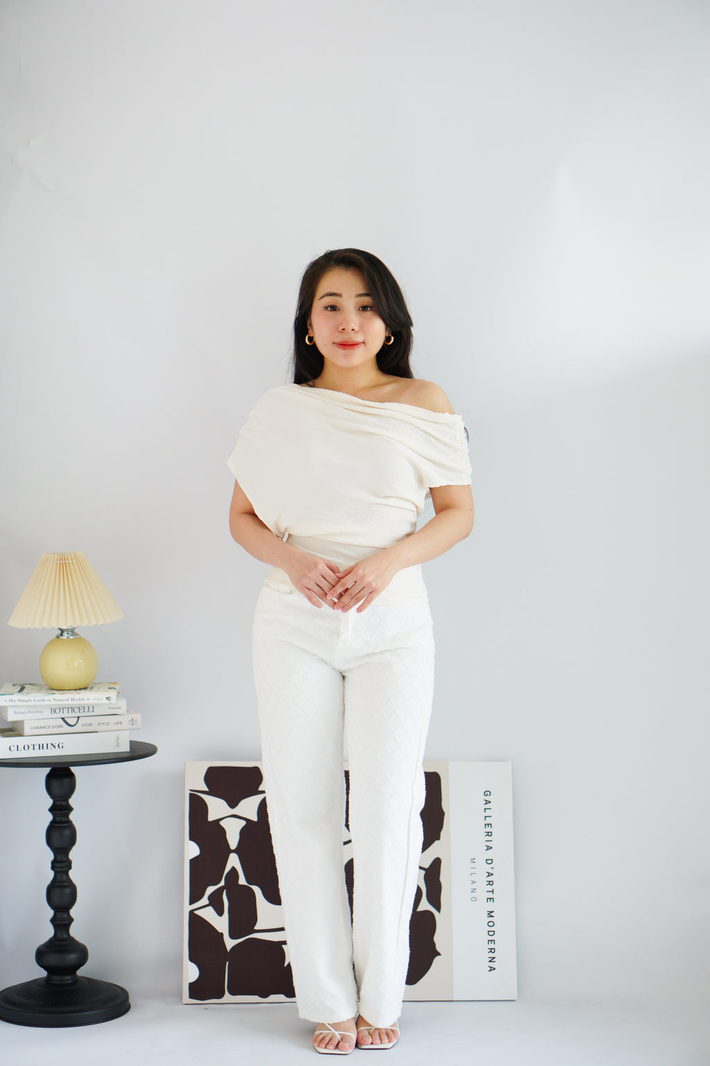 Jilsa Ruched Toga Off Shoulder Top in Cream