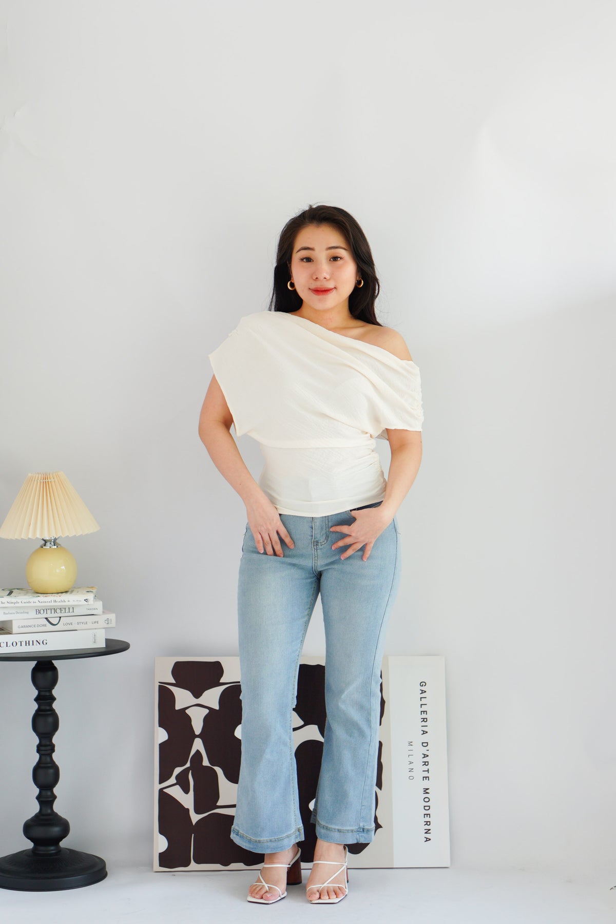 Jilsa Ruched Toga Off Shoulder Top in Cream