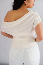 Jilsa Ruched Toga Off Shoulder Top in Cream
