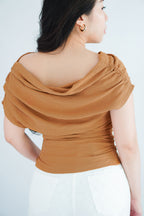Jilsa Ruched Toga Off Shoulder Top in Brown