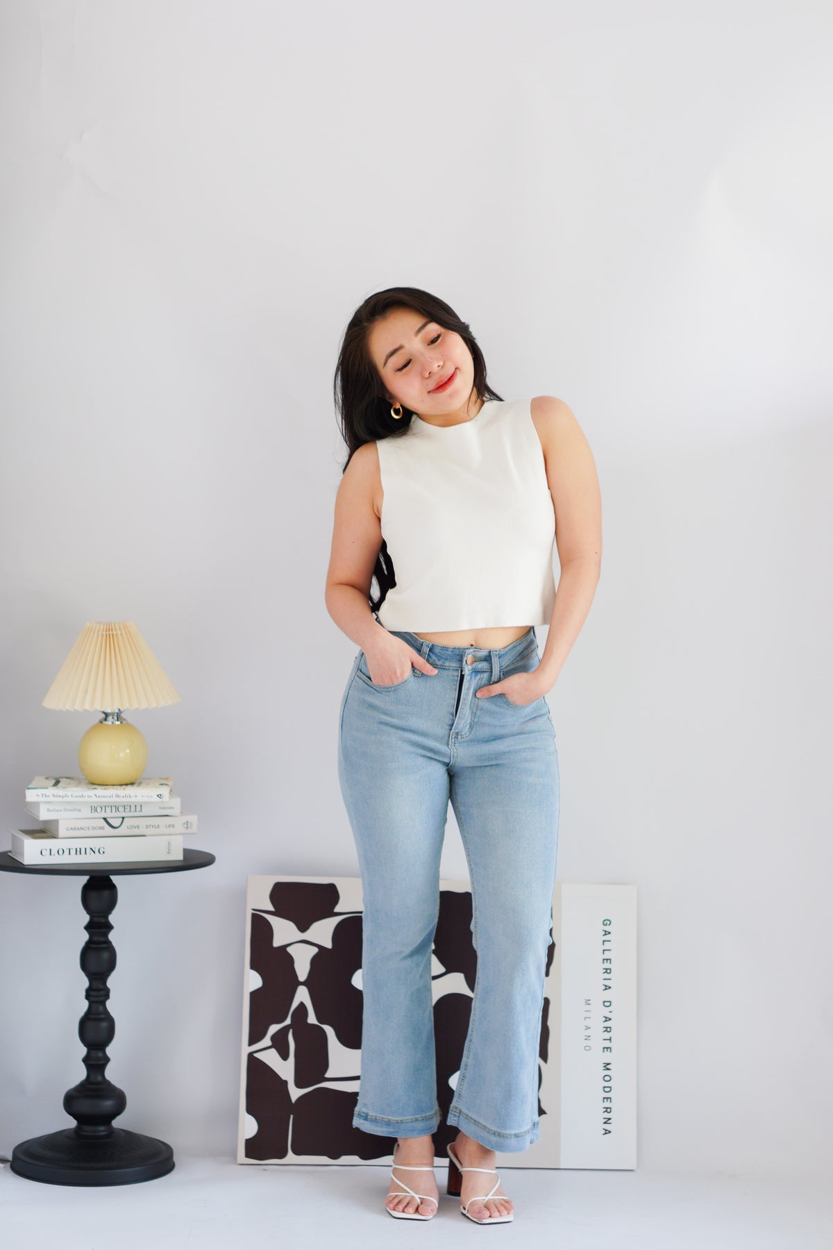 Patty Basic High Neck Knit Top in White