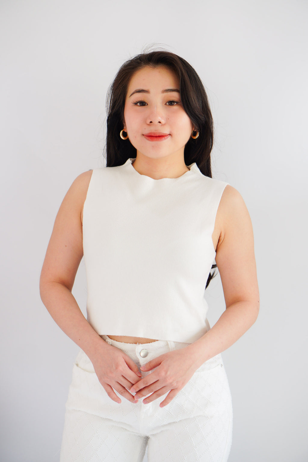 Patty Basic High Neck Knit Top in White