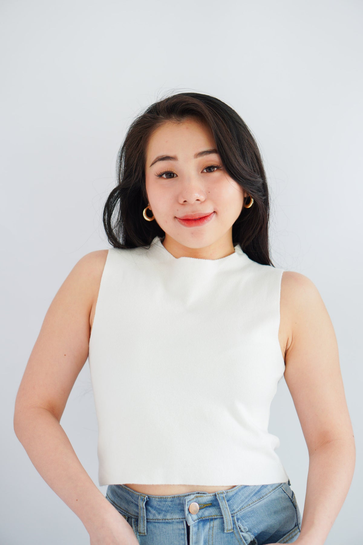 Patty Basic High Neck Knit Top in White