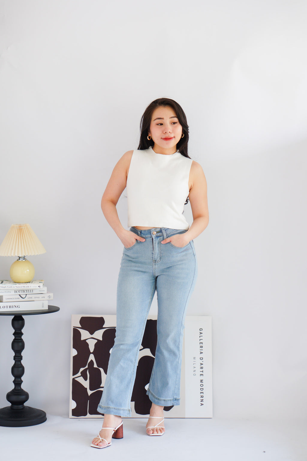 Patty Basic High Neck Knit Top in White