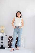Patty Basic High Neck Knit Top in White
