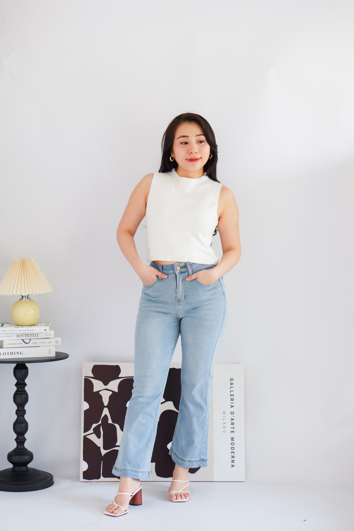 Patty Basic High Neck Knit Top in White