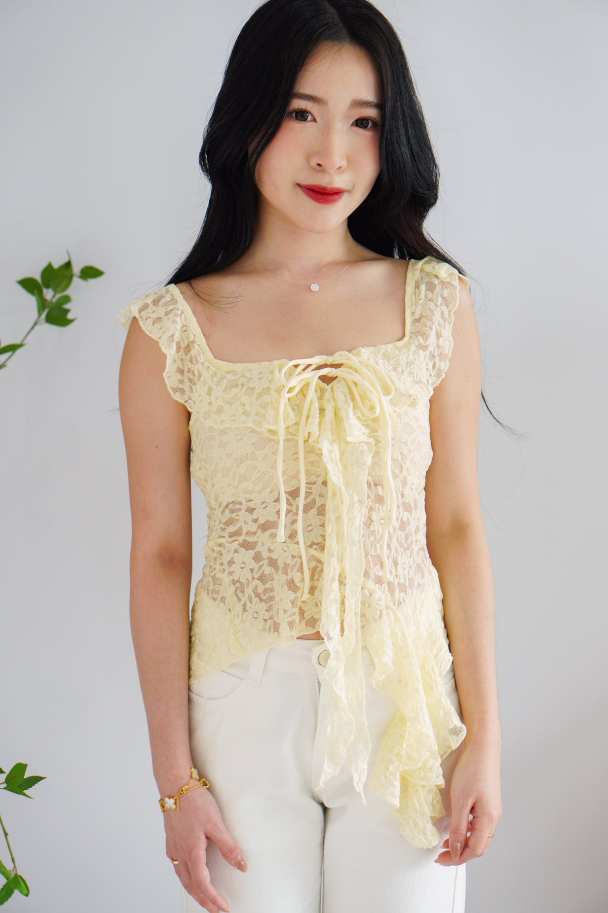 Miceanna Ruffles Lace Top in Yellow