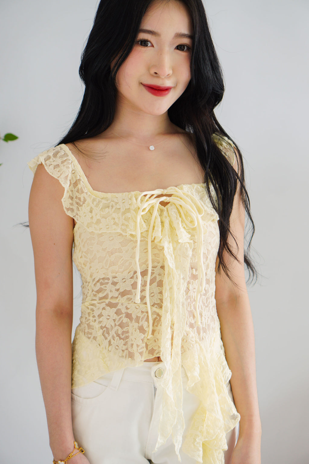 Miceanna Ruffles Lace Top in Yellow