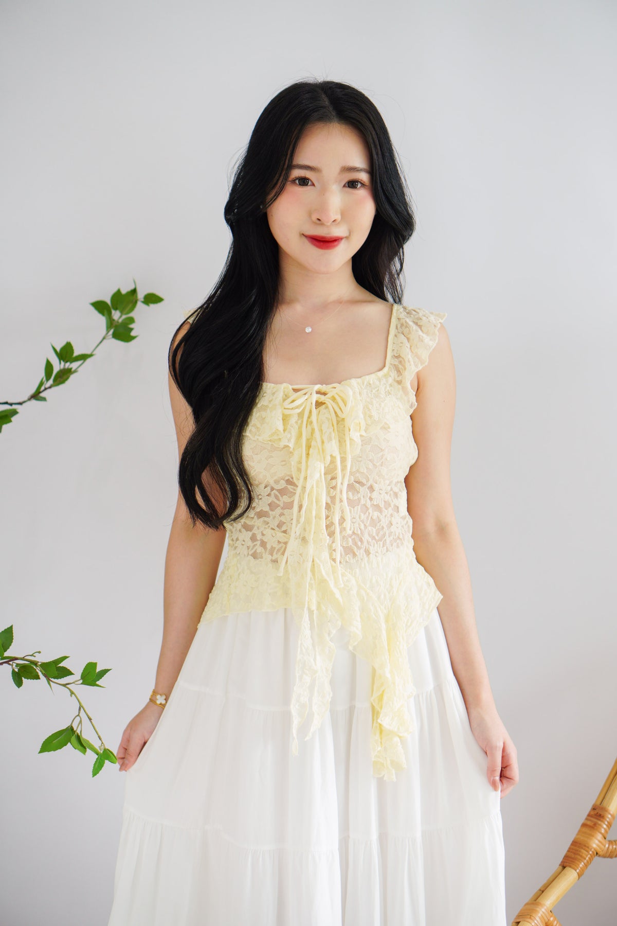 Miceanna Ruffles Lace Top in Yellow