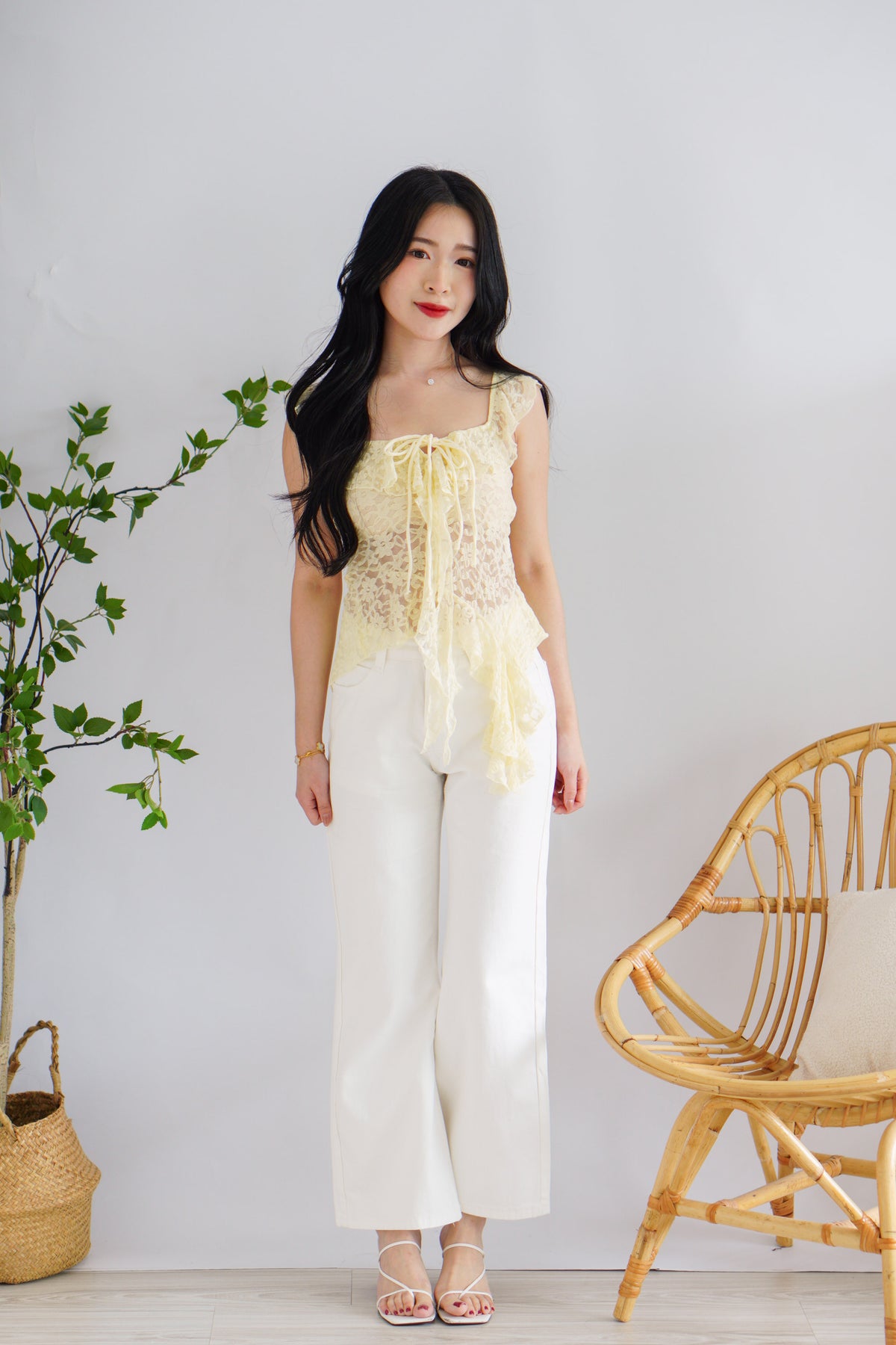 Miceanna Ruffles Lace Top in Yellow