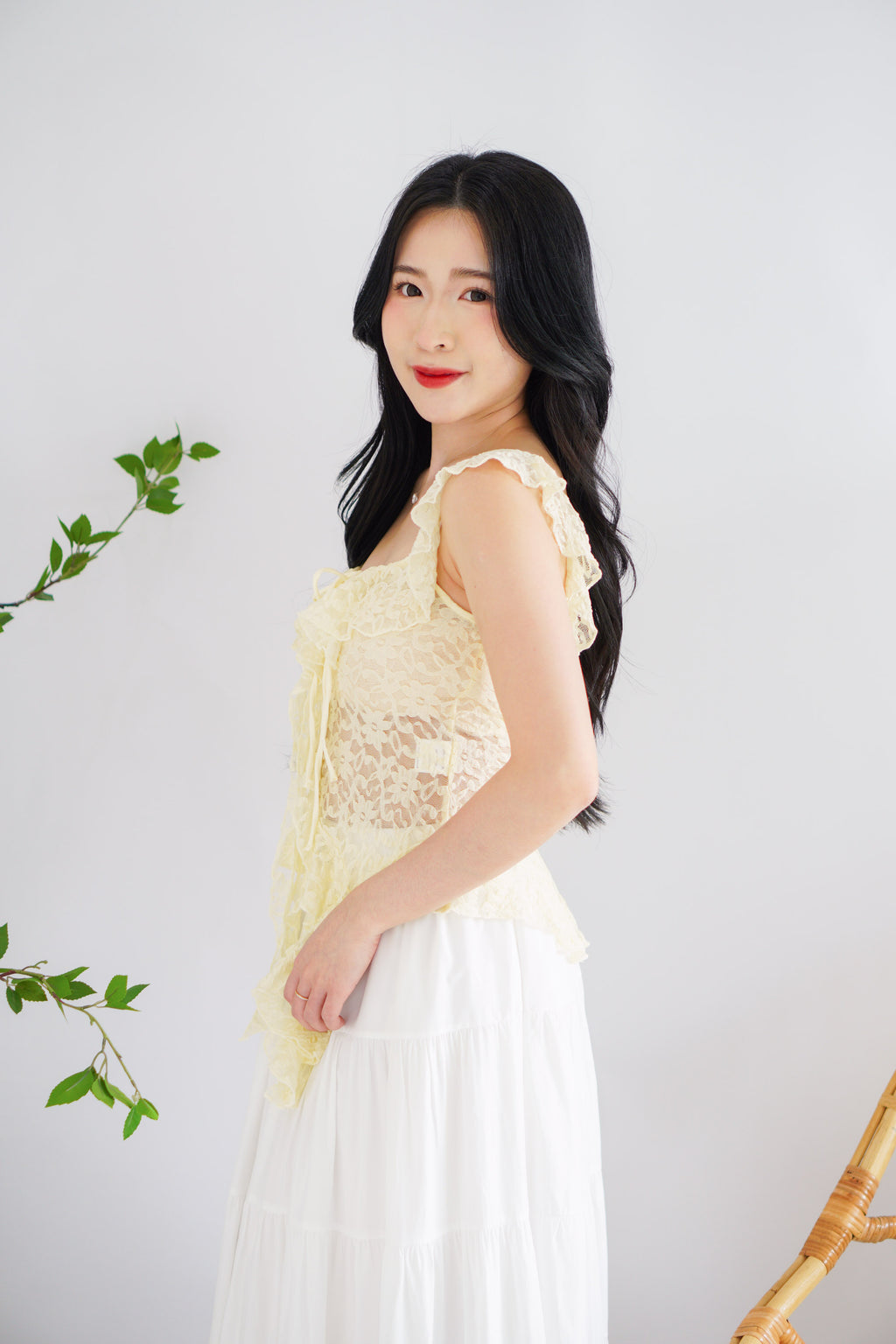 Miceanna Ruffles Lace Top in Yellow
