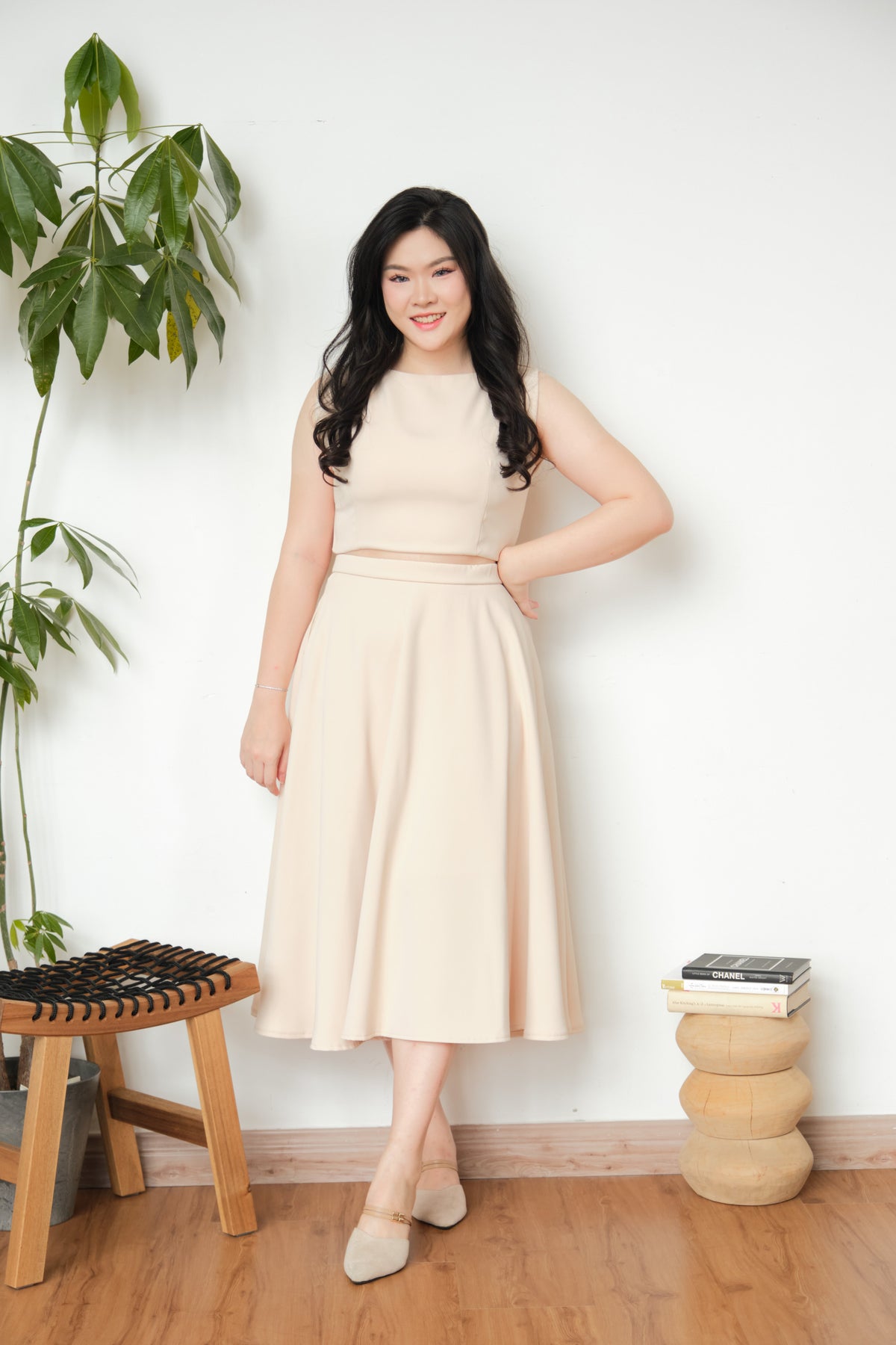 Audrey Boat Neck Top by Bash in Beige