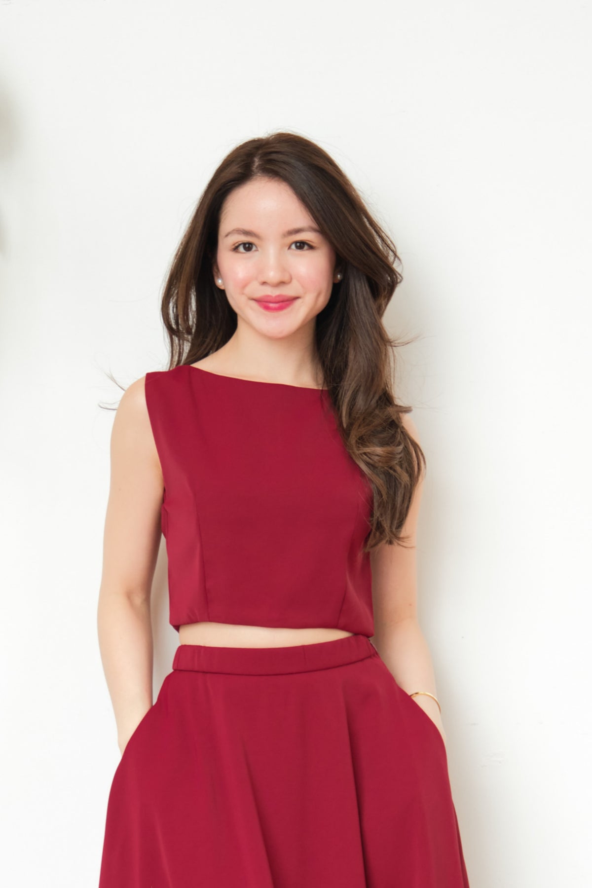 Audrey Boat Neck Top by Bash in Red