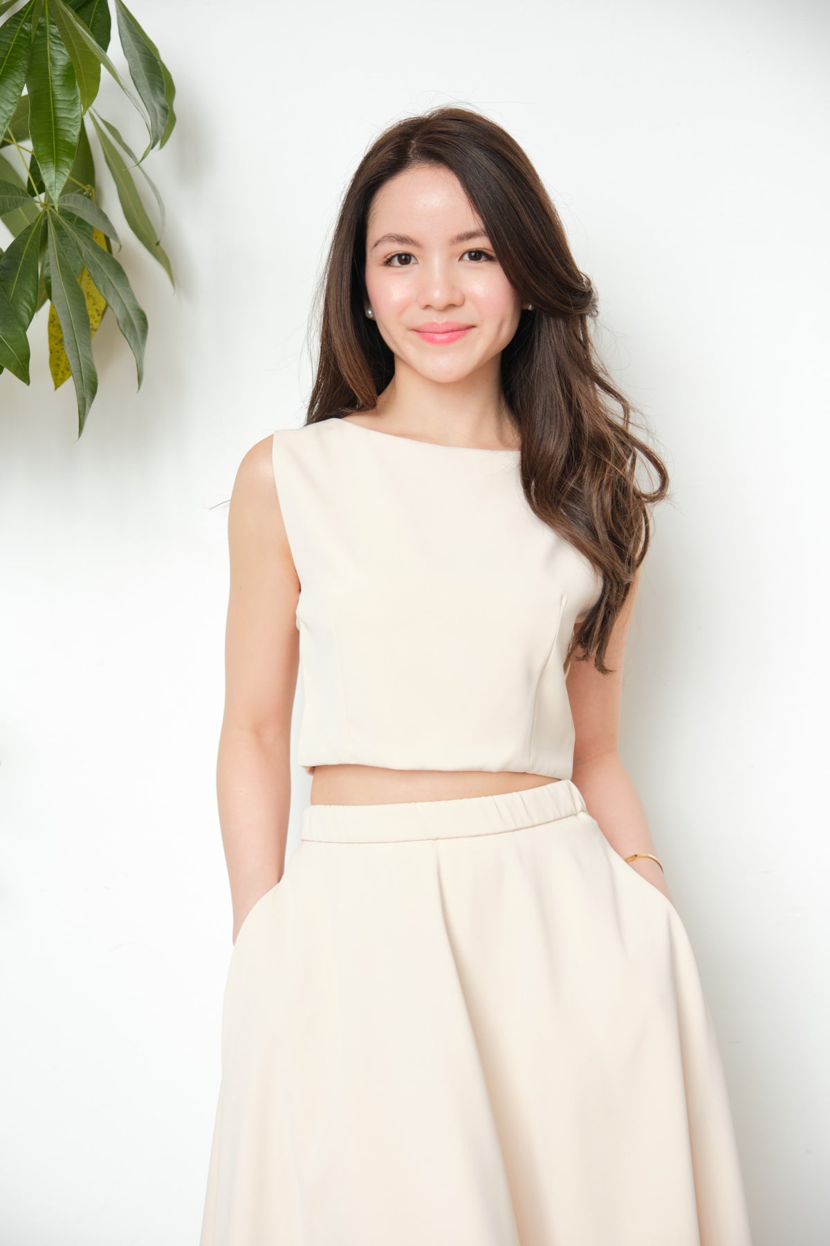 Audrey Boat Neck Top by Bash in Beige