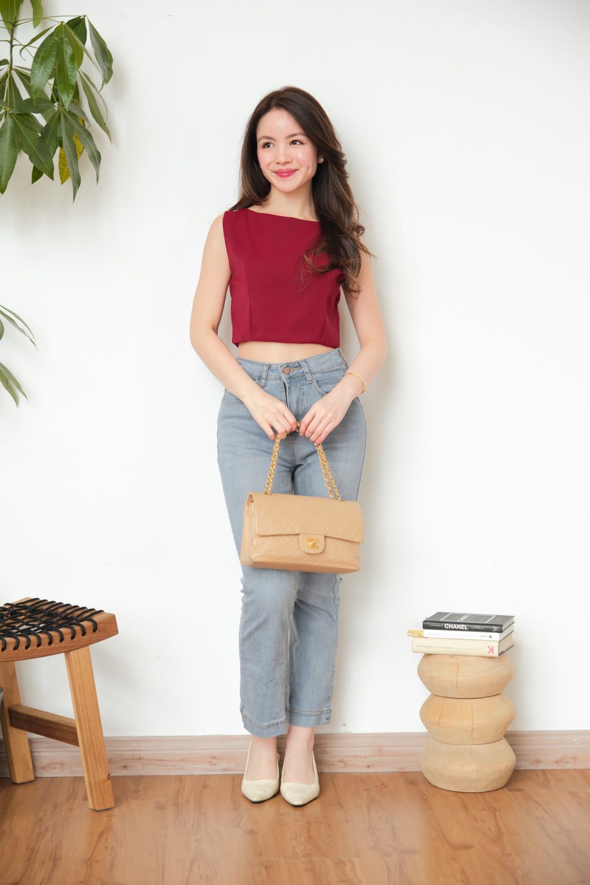 Audrey Boat Neck Top by Bash in Red
