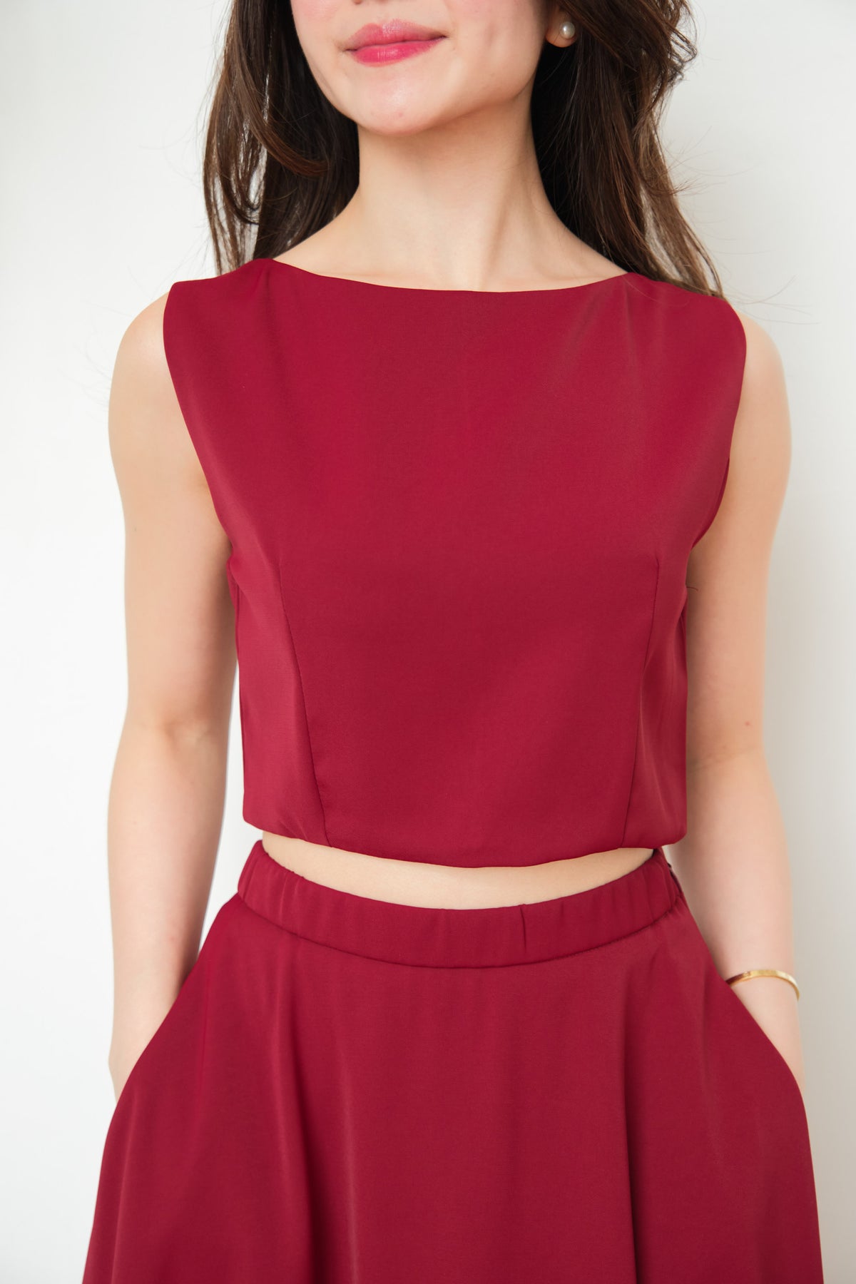 Audrey Boat Neck Top by Bash in Red